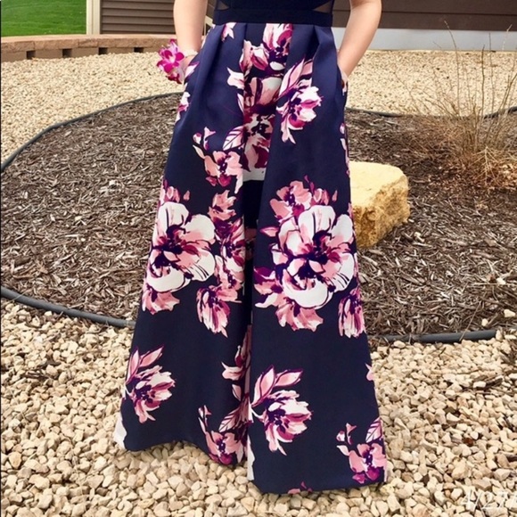 Xscape Floral Jewel Neck Fit and Flare Gown - Picture 3 of 8